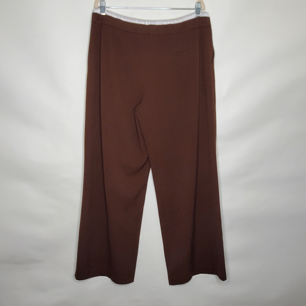 Zara Wide Leg Hi-Rise Pants Size XL Brown Satin Effect Waistband Trousers Casual - Picture 4 of 13